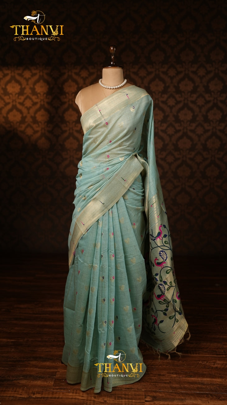 Mint Medow Embroidery Saree