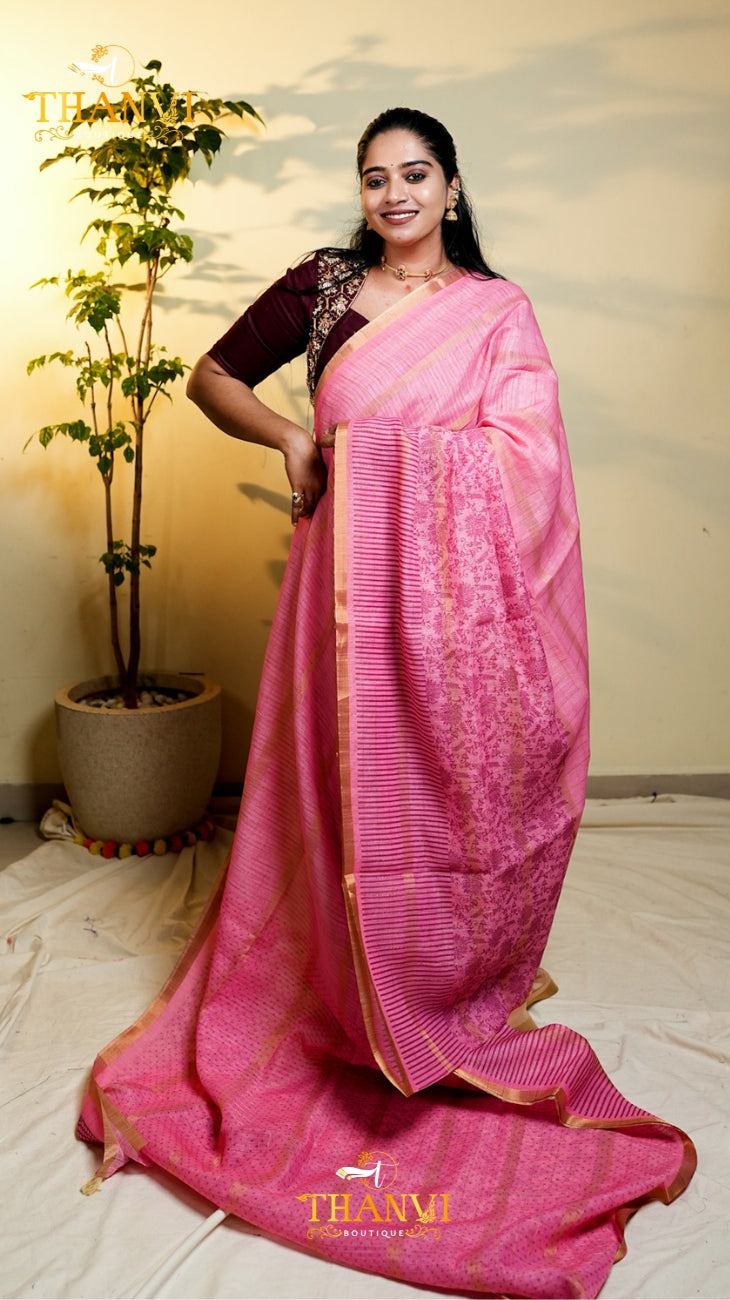 Cotton strip print Saree