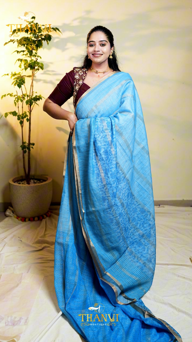 Cotton strip print Saree