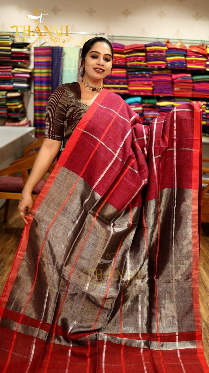 Checks Linen Saree