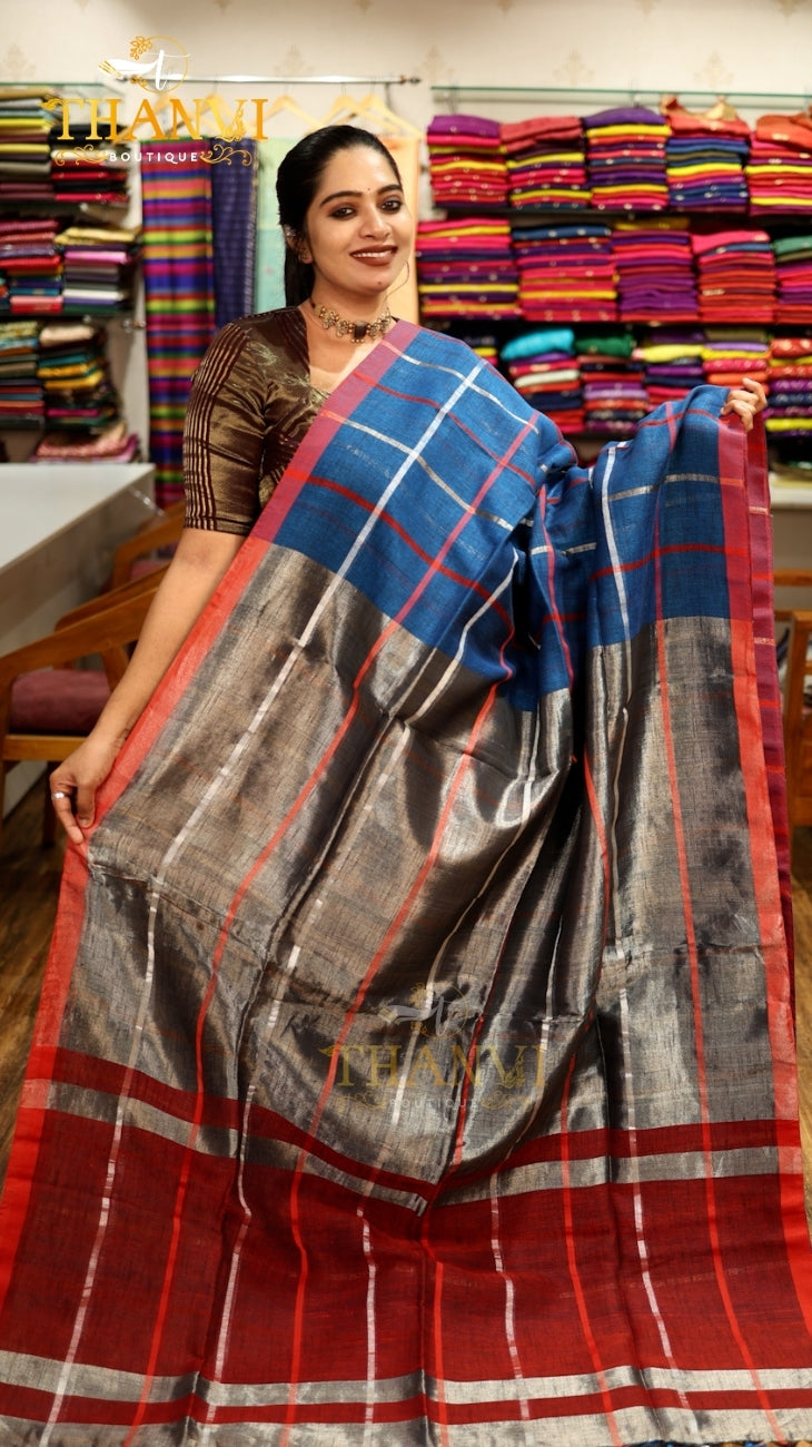 Checks Linen Saree