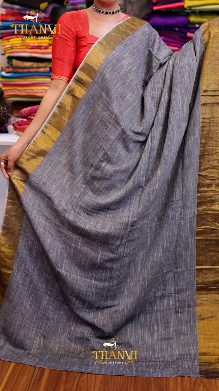 Linen Zari Border Saree