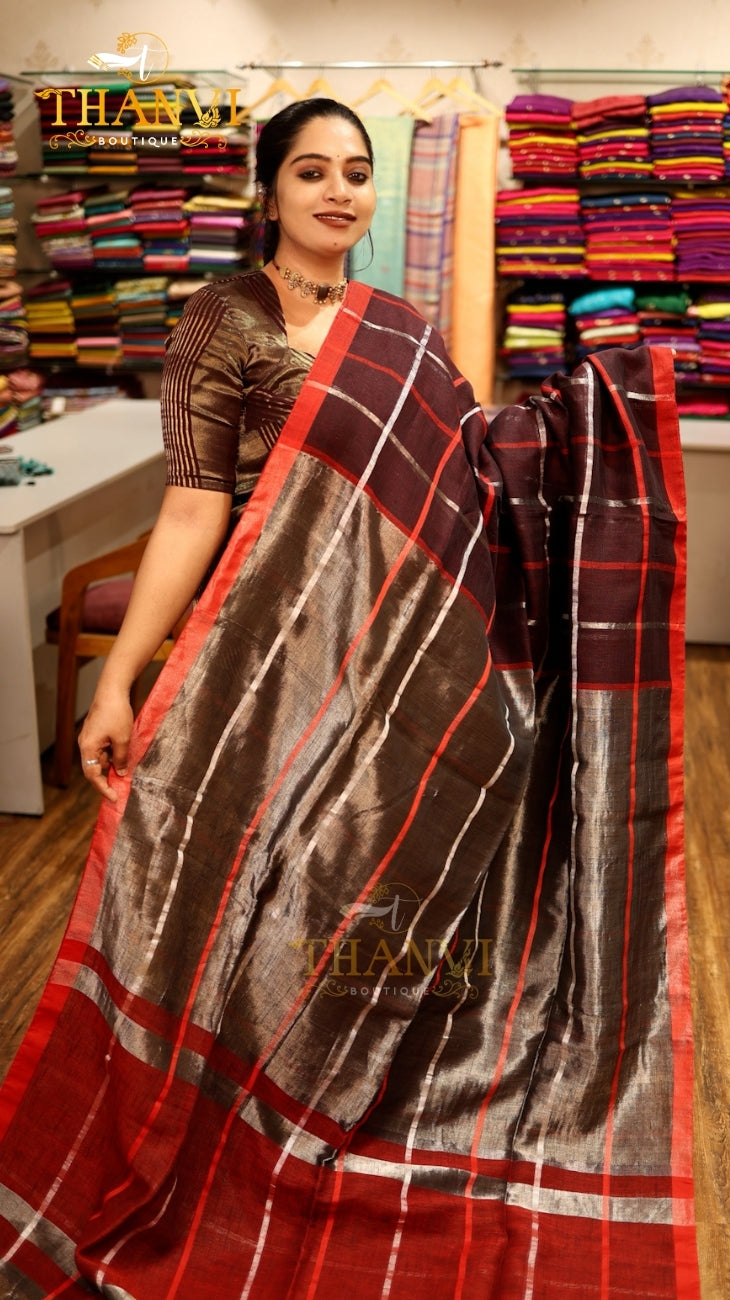 Checks Linen Saree