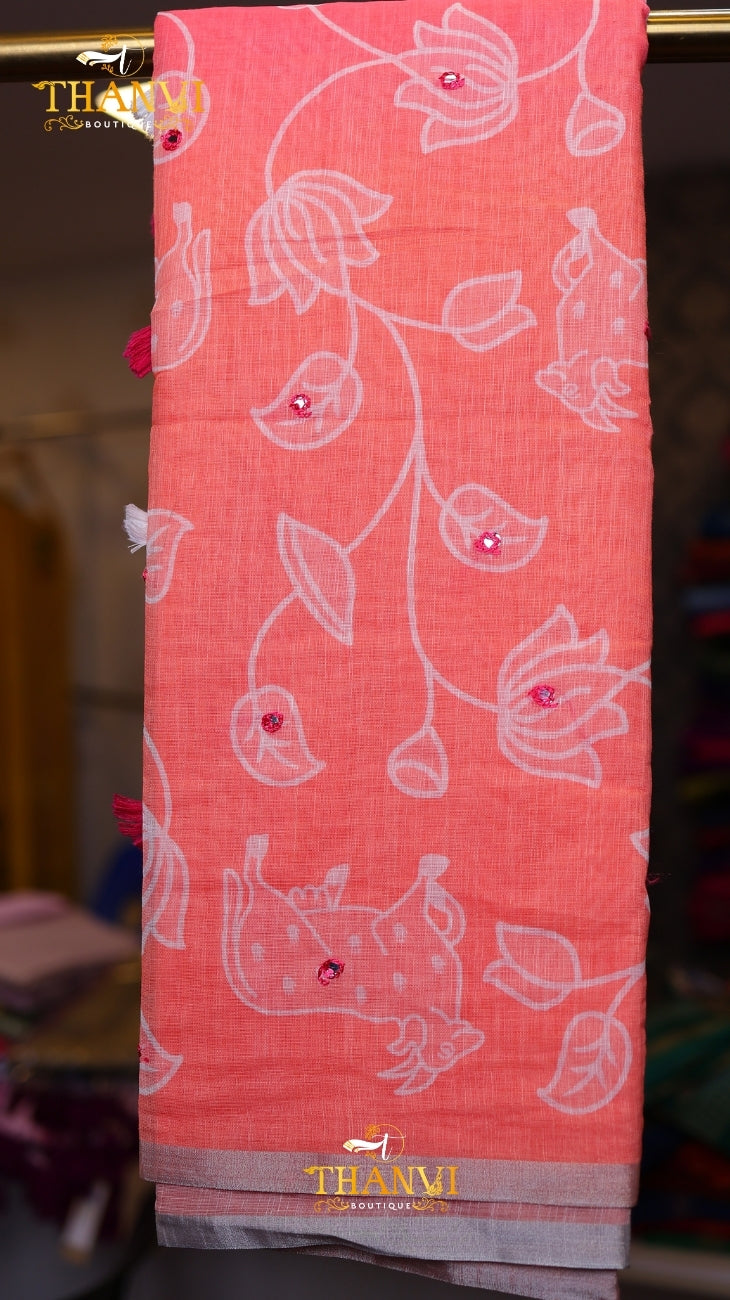 Kota Cotton Mirror Work Saree