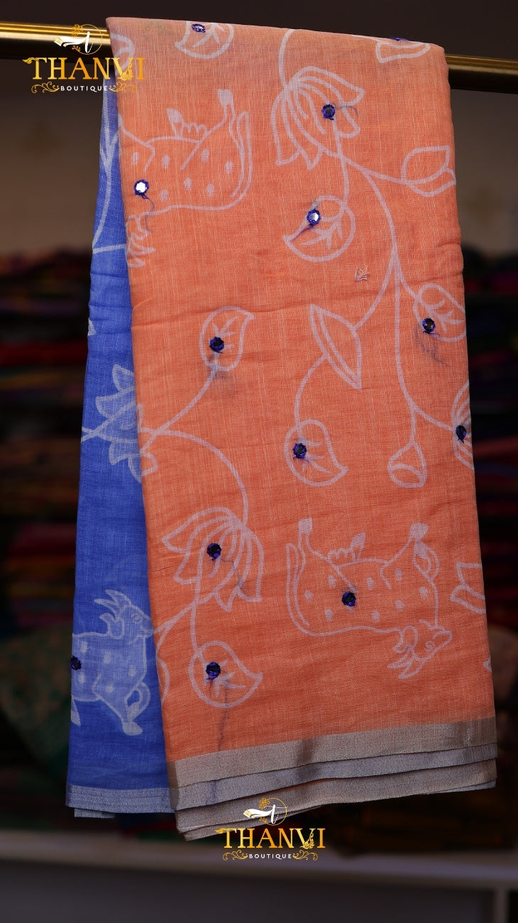 Kota Cotton Mirror Work Saree
