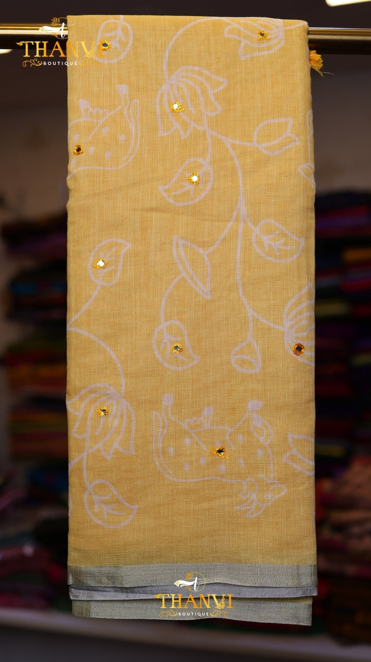 Kota Cotton Mirror Work Saree