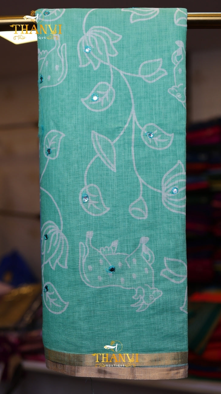 Kota Cotton Mirror Work Saree