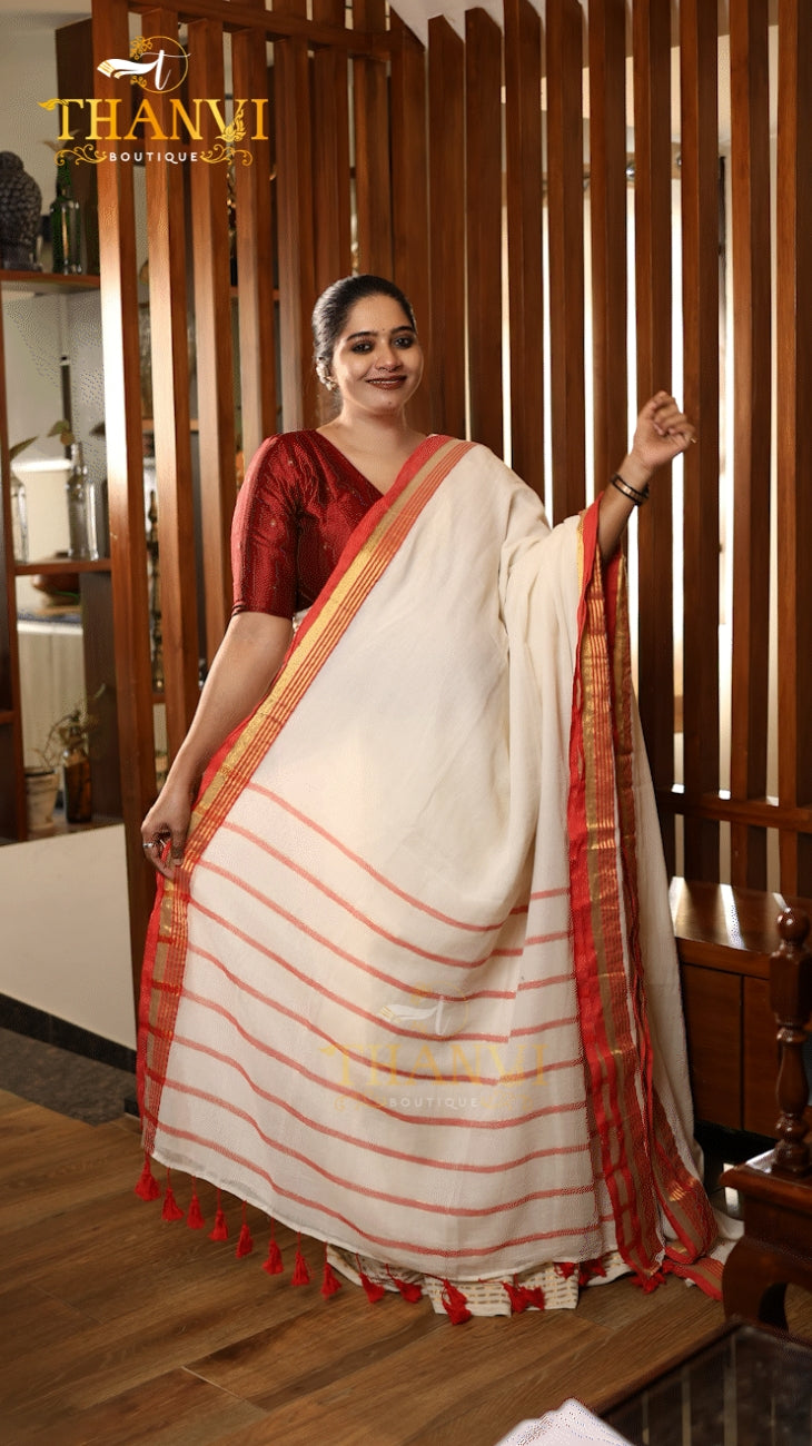 Mulberry String Border Saree