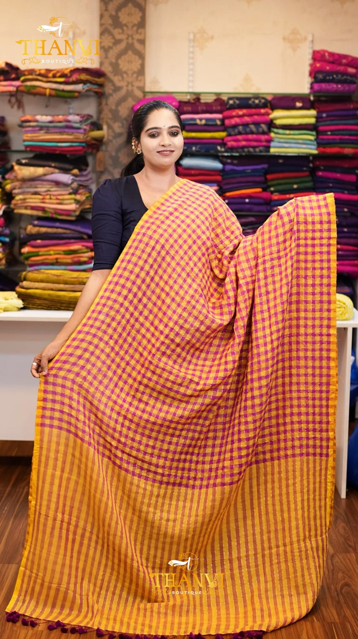 Popstick Check Zari Saree