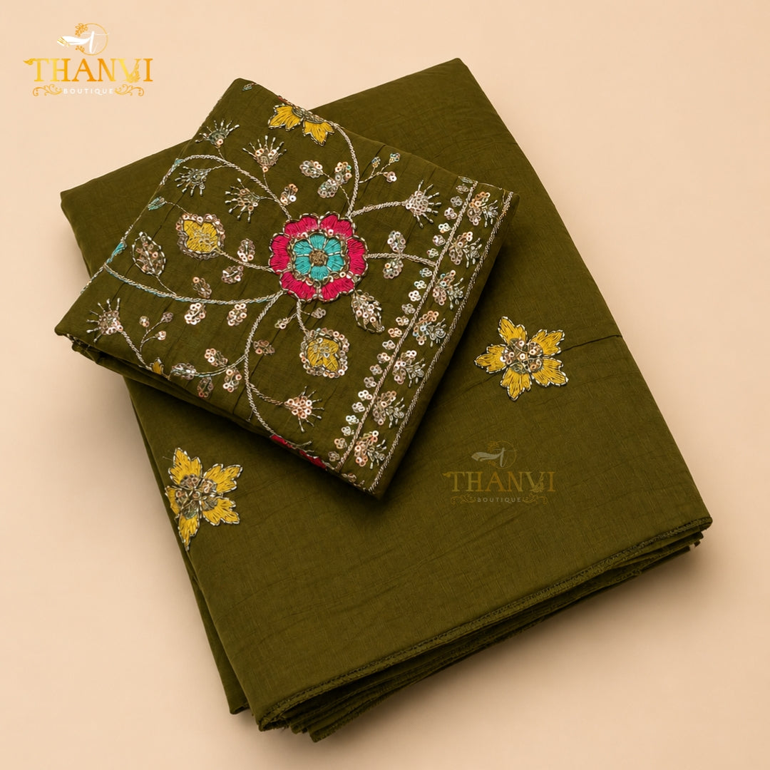 Cotton Embroidery Saree