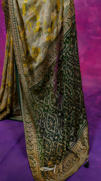 Traditional patterned fabric on a purple background