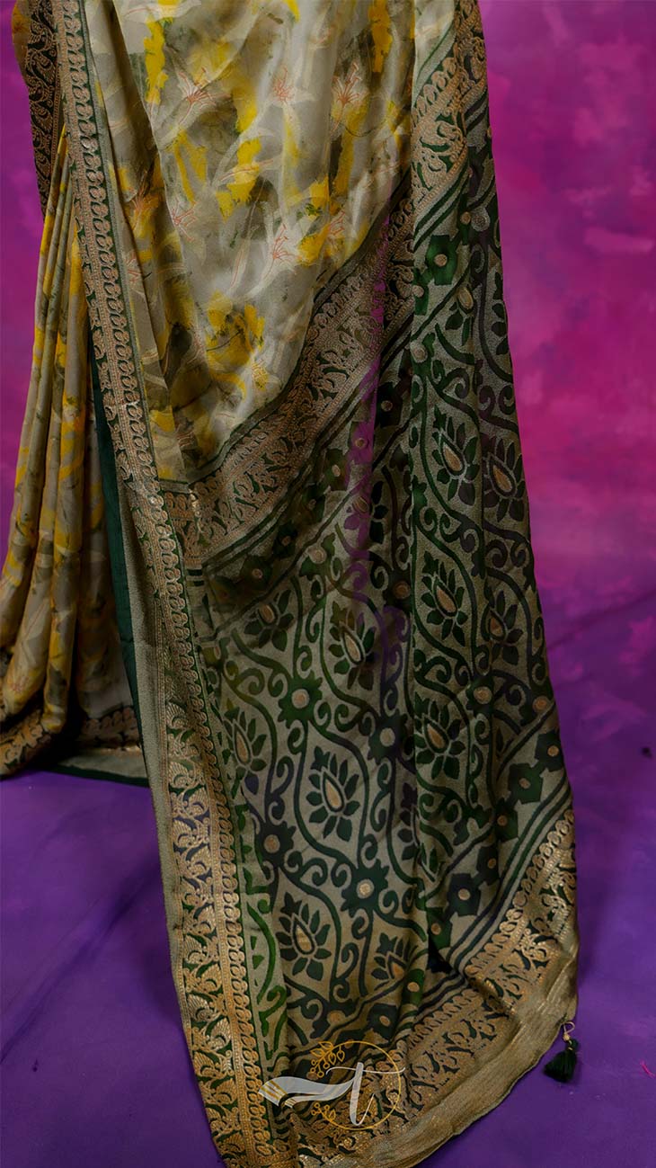 Traditional patterned fabric on a purple background