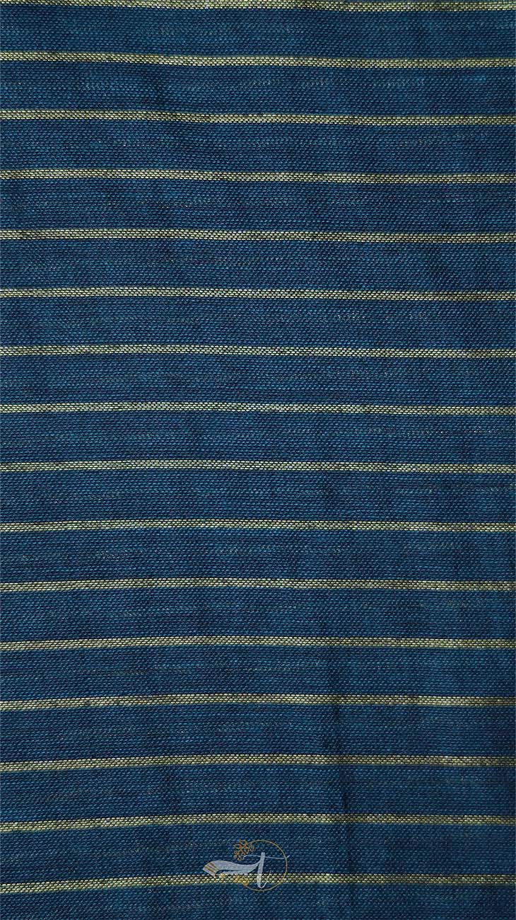 Textured fabric with blue and beige horizontal stripes