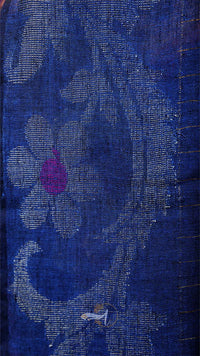 Close-up of blue fabric with floral pattern