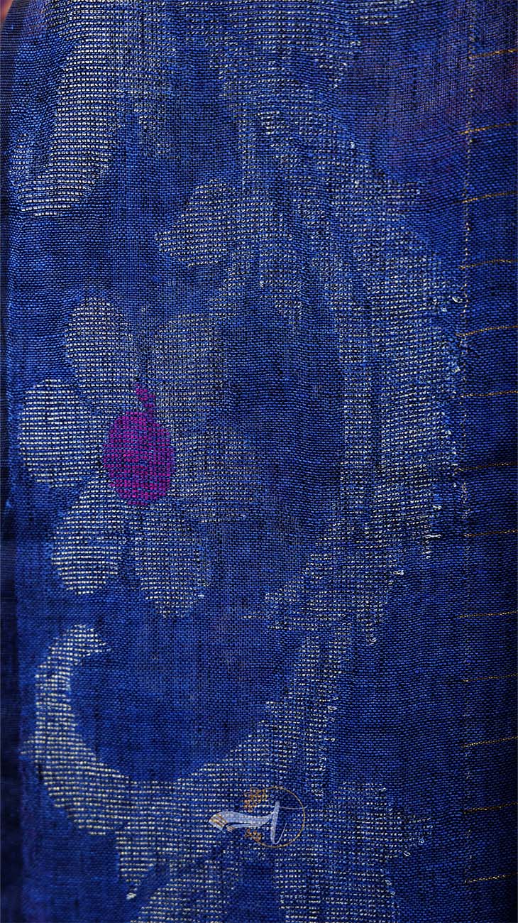 Close-up of blue fabric with floral pattern