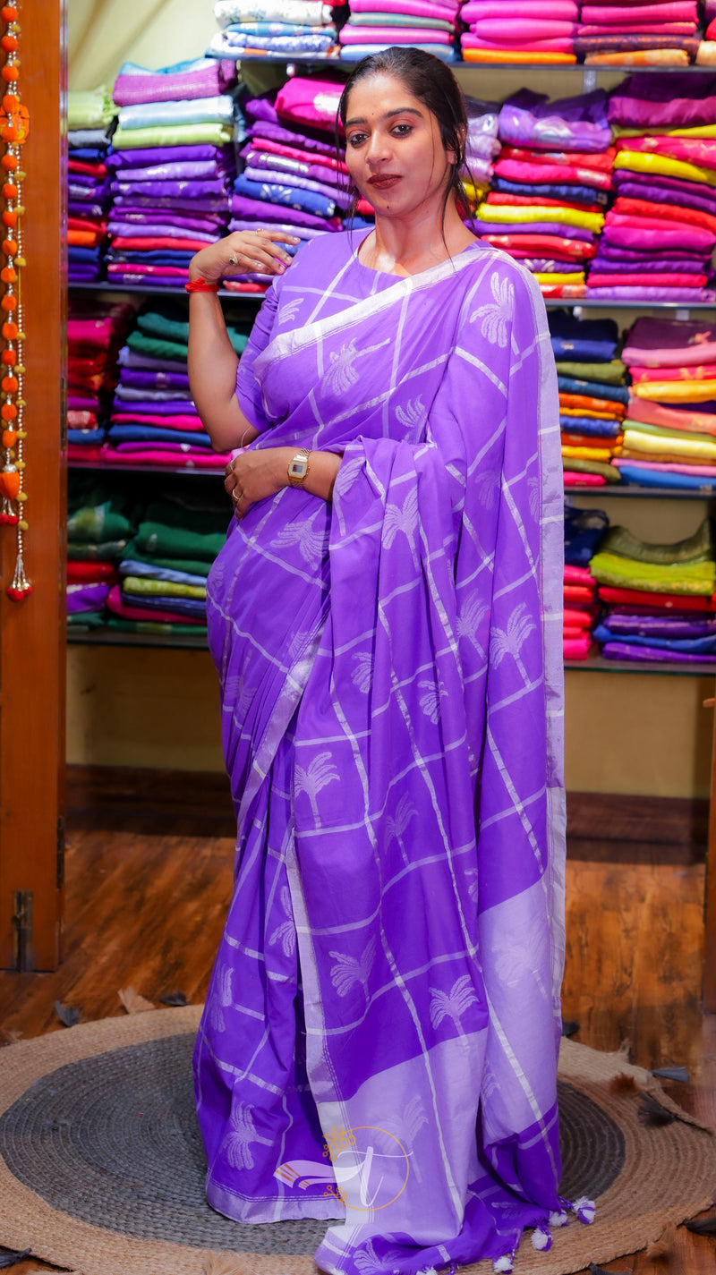 Lavender Checks Saree