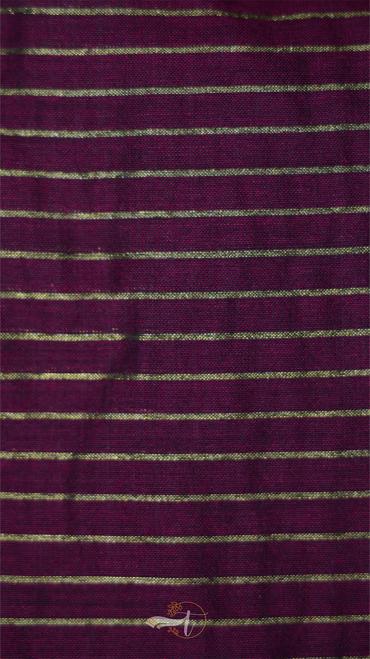 Close-up of purple fabric with thin gray stripes