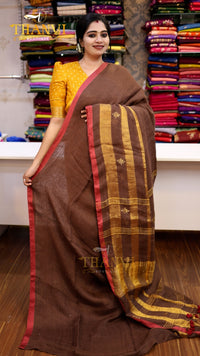 Pure Double Zari Border Linen Saree