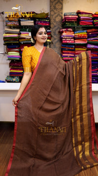 Pure Double Zari Border Linen Saree