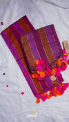 Striped fabric with tassels on a white background