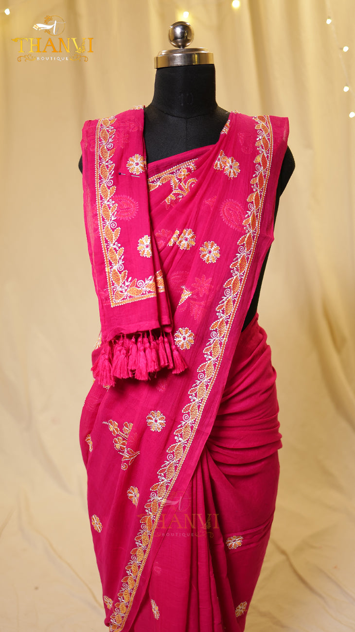 Modal Double Embroidery Saree