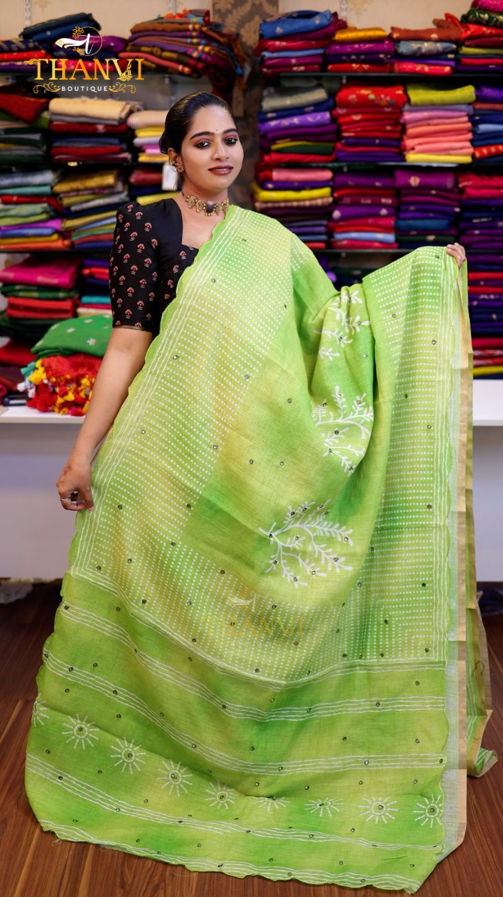 Kotta Cotton Mirror Work Saree