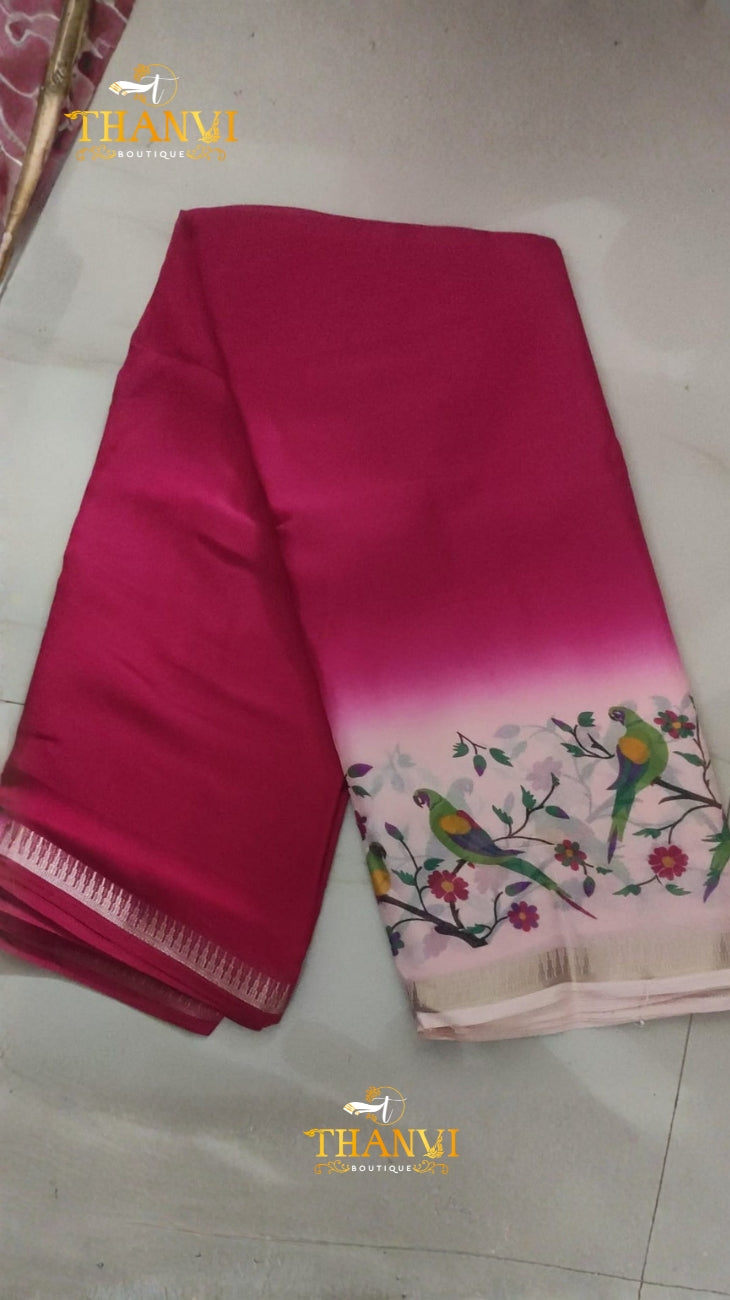 Floral Bird Embroidered Saree