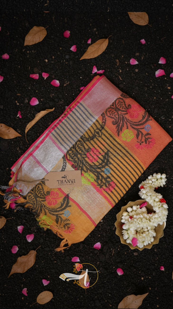 Linen Paithani Jacquard Saree