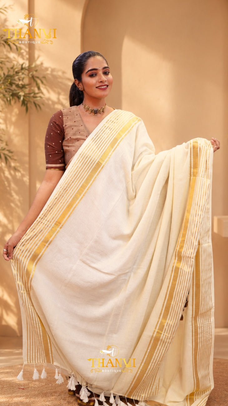 Golden String Border Saree