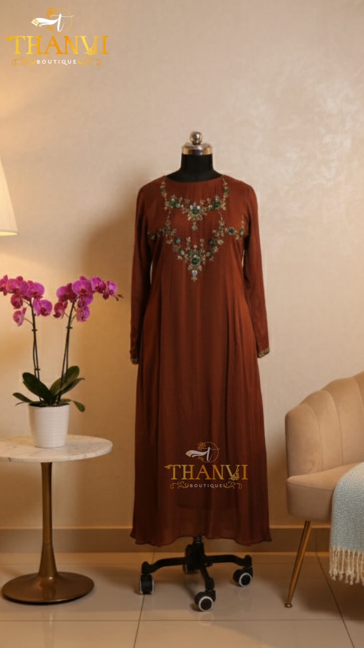 Crescent Neck Handwork Kurti Top