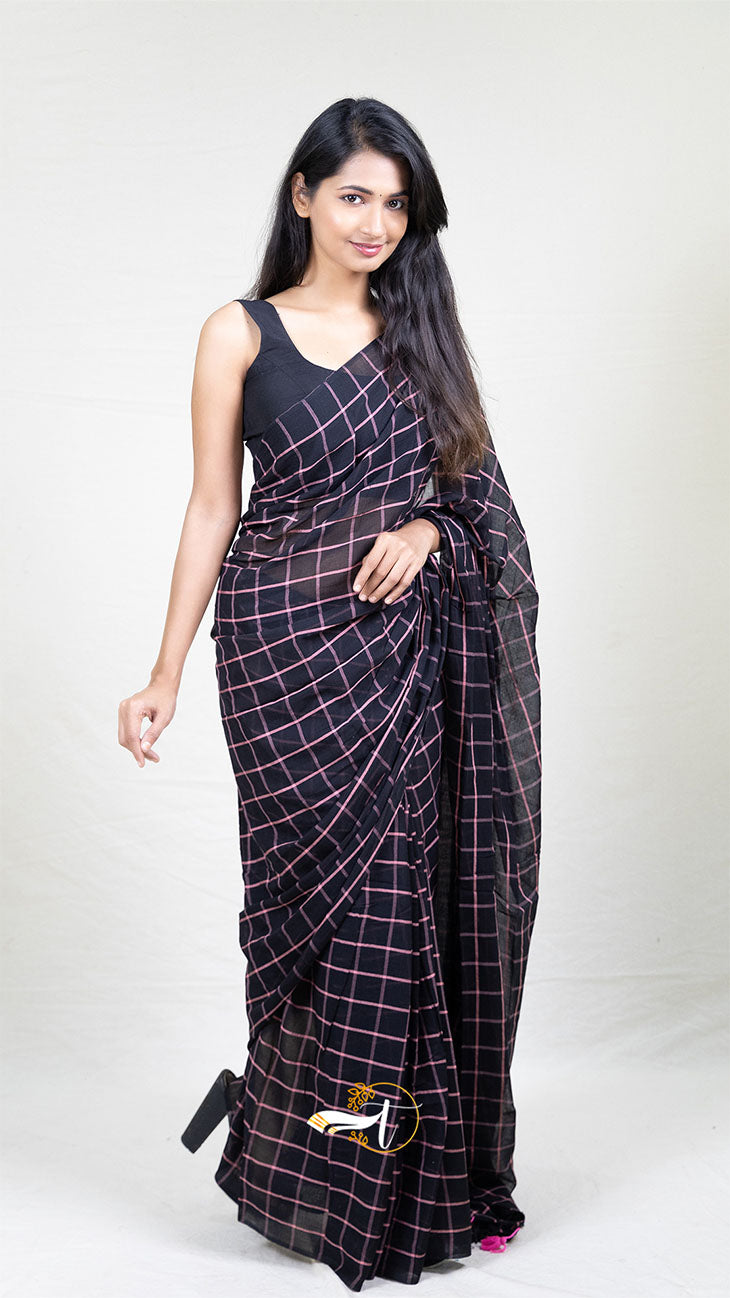 Popstick Checks Saree