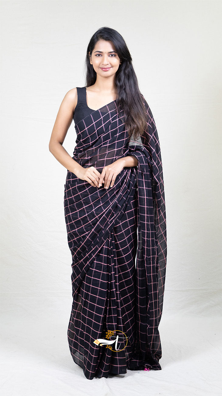 Popstick Checks Saree