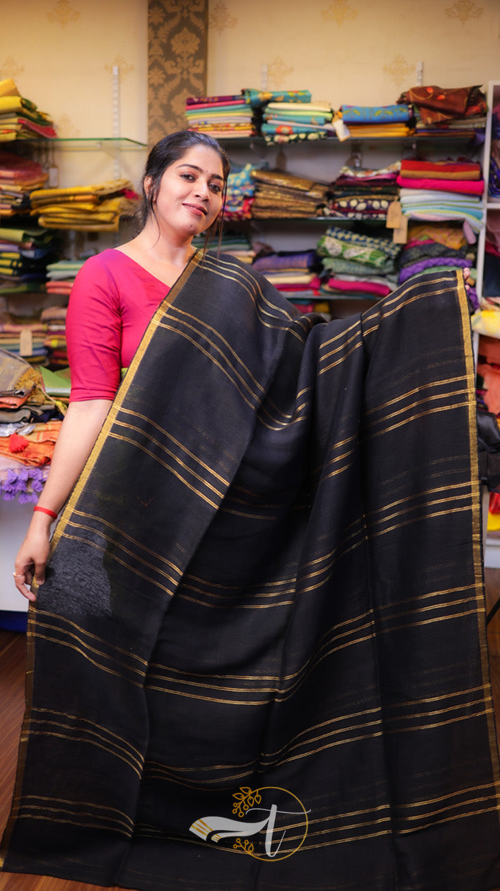 Double Zari Linen Saree