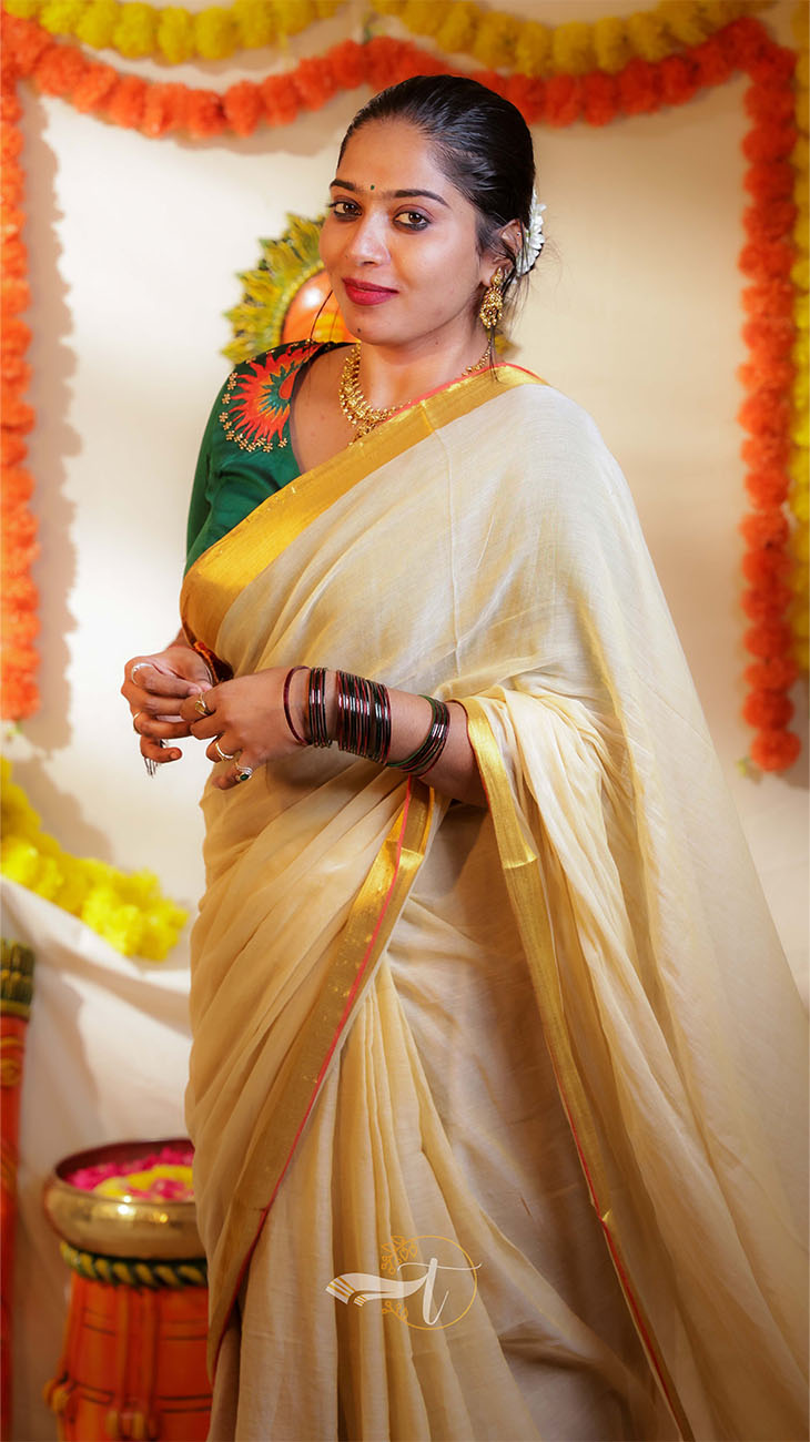 Golden String Border Saree