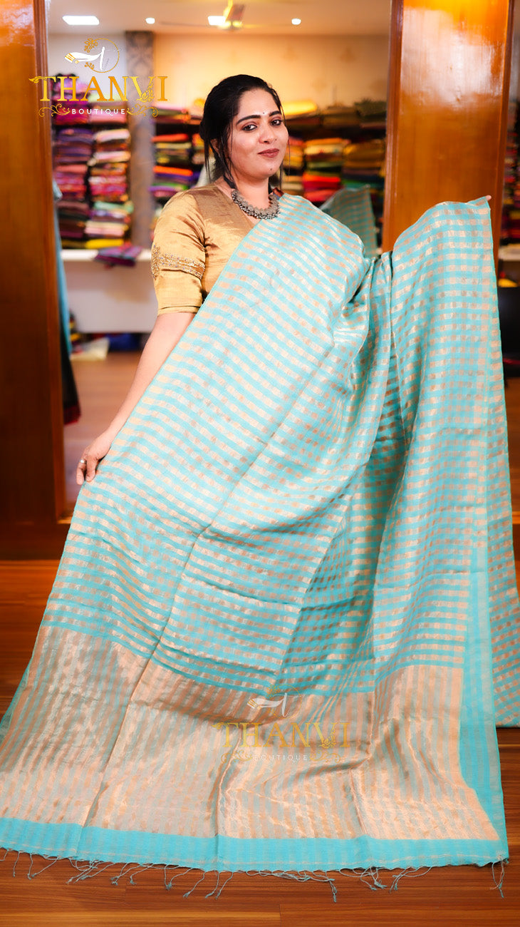 Metallic Checks Linen Saree