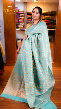Metallic Checks Linen Saree