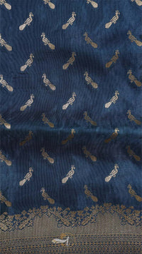 Navy fabric with gold peacock pattern