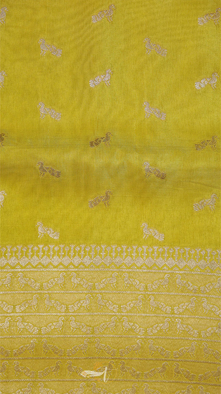 Yellow fabric with white floral patterns
