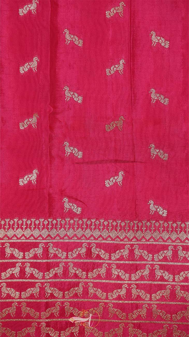 Red fabric with white horse patterns and a border