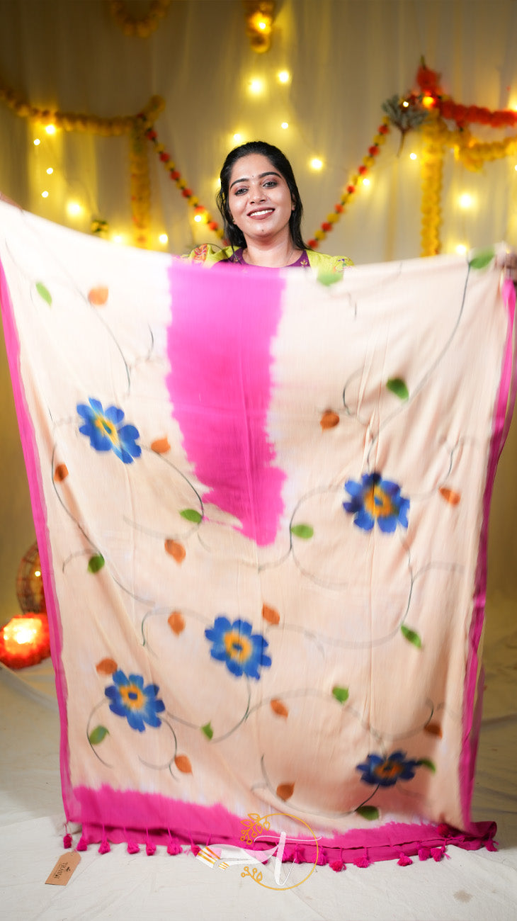 Painted Cotton Mulberry Saree