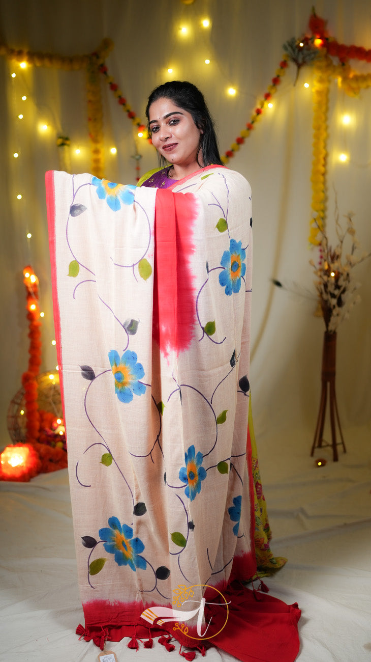 Painted Cotton Mulberry Saree