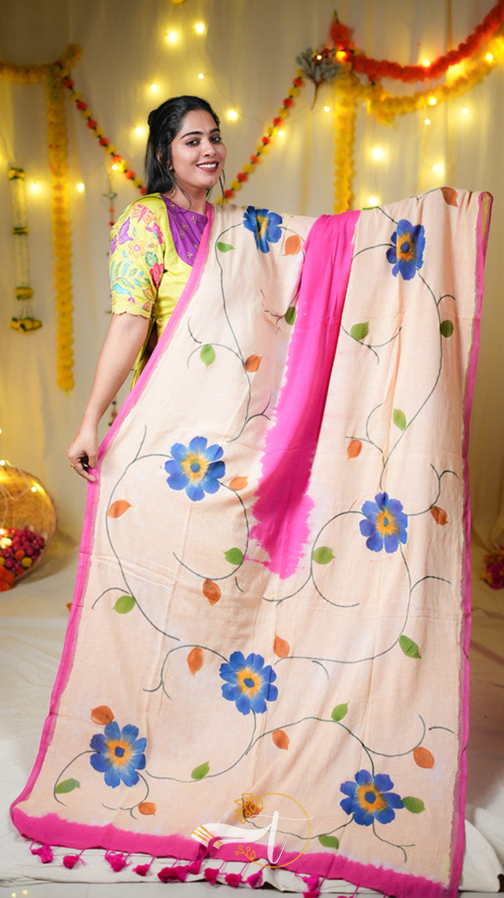Painted Cotton Mulberry Saree