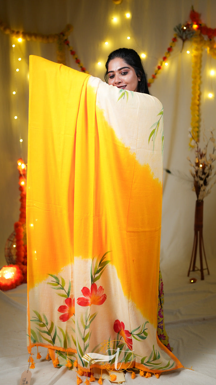 Painted Cotton Mulberry Saree