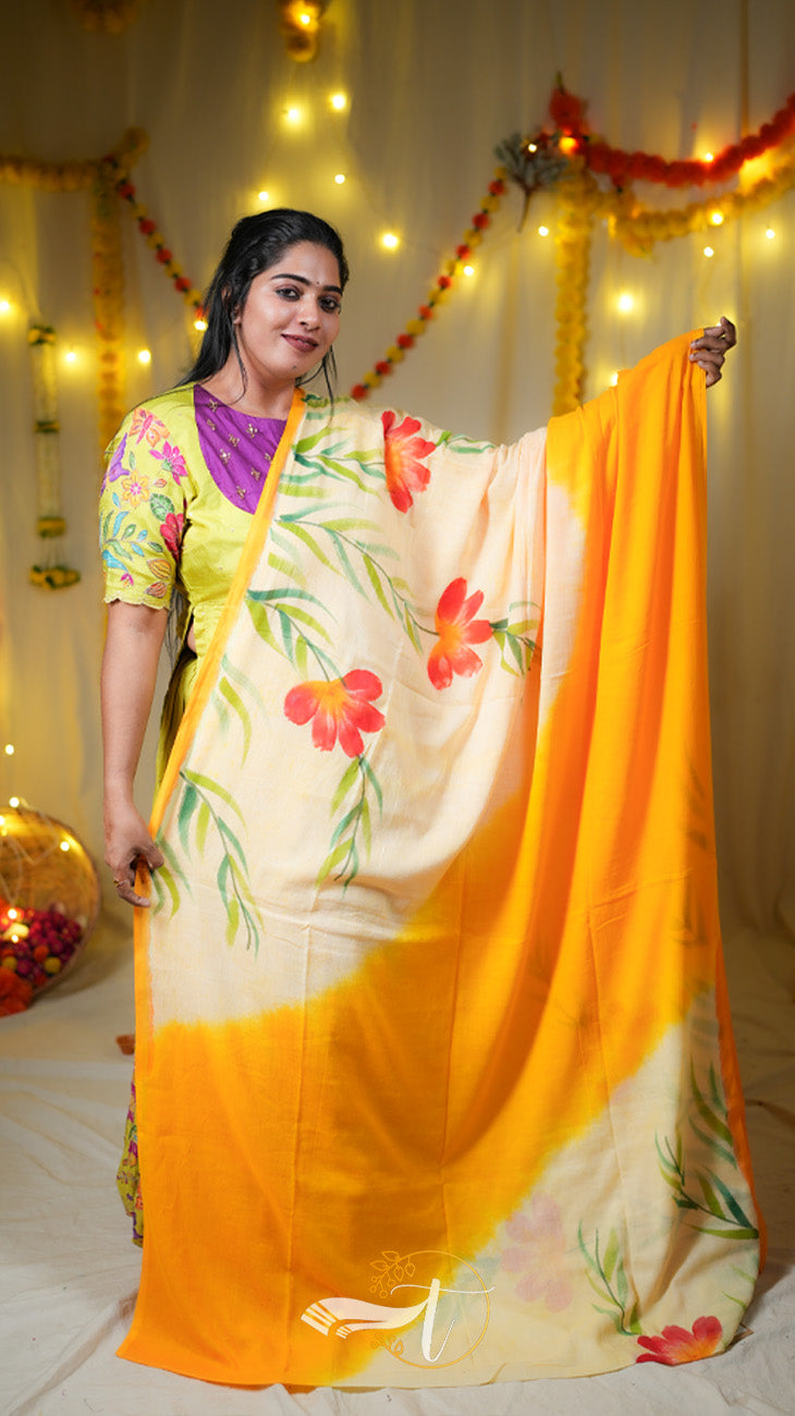 Painted Cotton Mulberry Saree