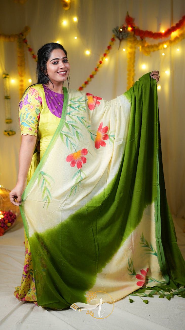 Painted Cotton Mulberry Saree