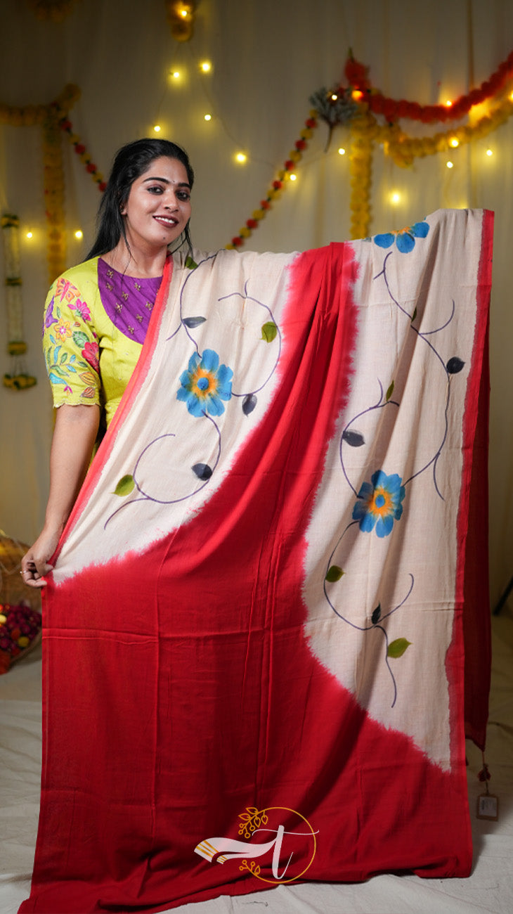 Painted Cotton Mulberry Saree