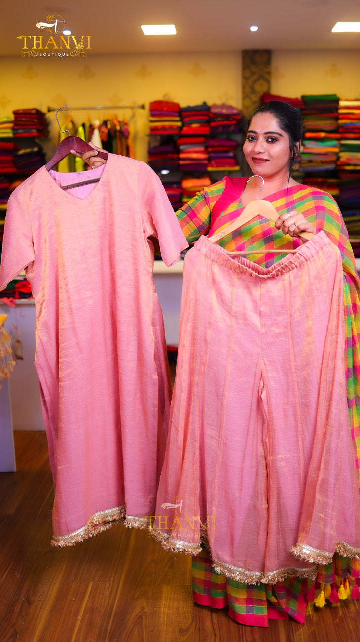 Peach Colour Tissue Fabric Top and Kali Pant