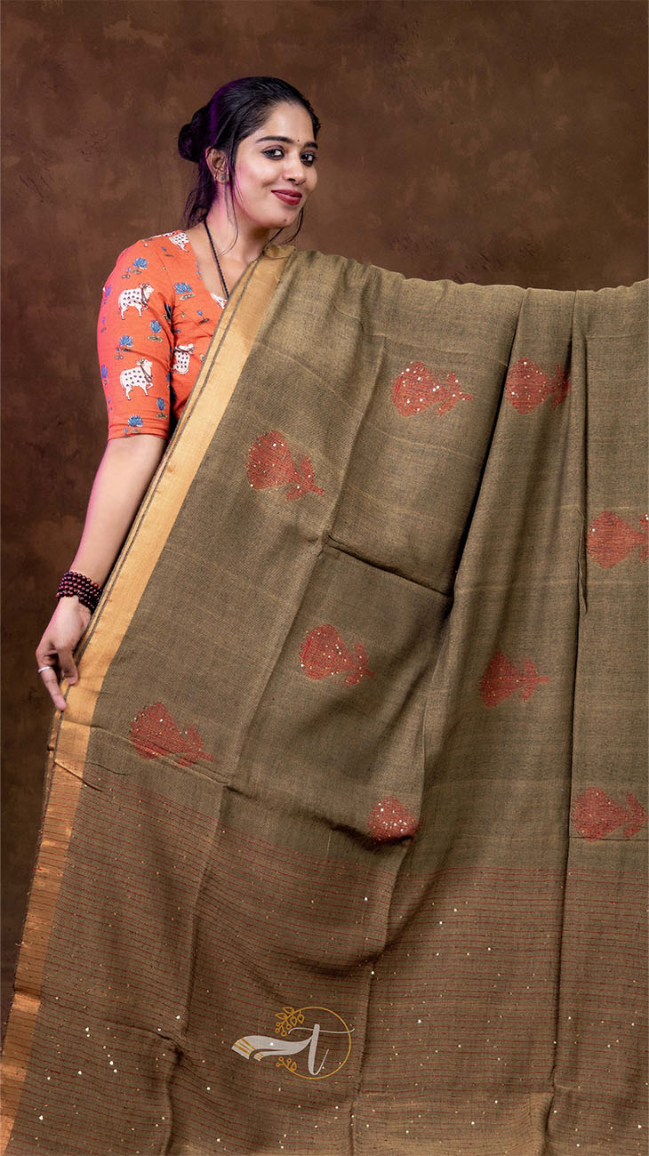 Mushroom Linen Saree