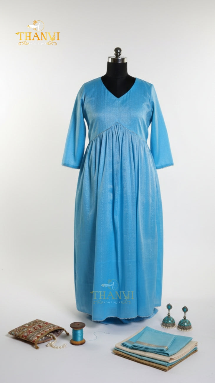 Tissue Blue Alia Cut Kurti with Pant