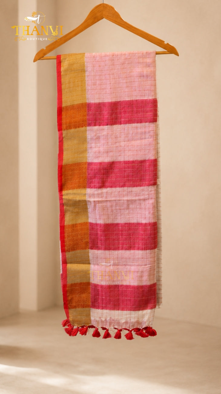 Popstick Check Zari Saree